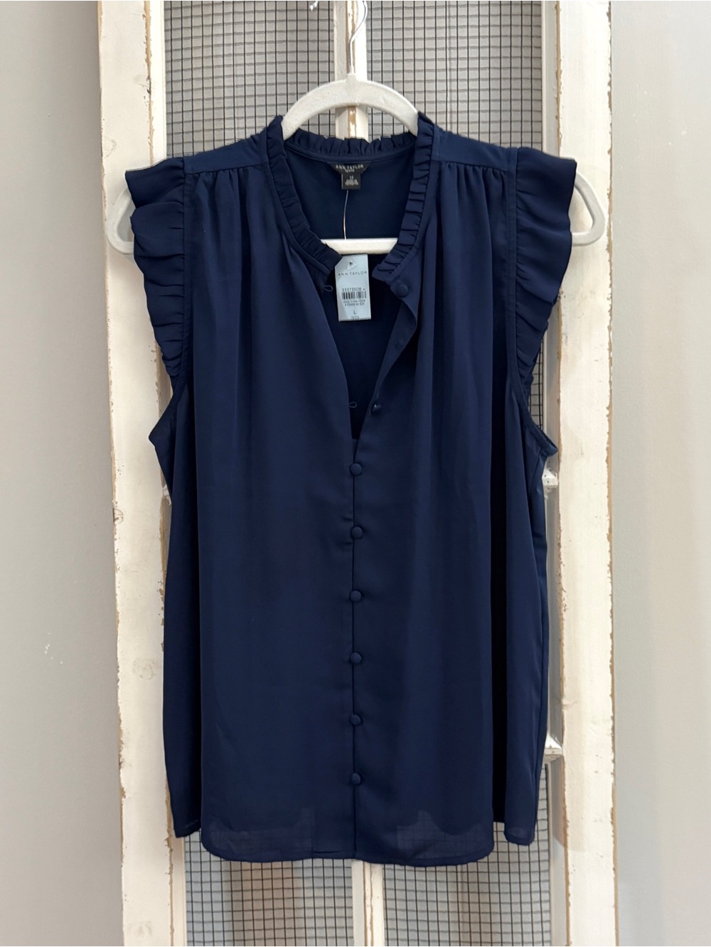 Ann Taylor Flutter Sleeve Ruffled Blouse